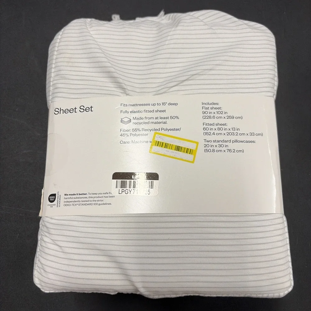 Cotton Microfiber 4 Piece Sheet Set - Room Essentials Gray Strip- Queen 20615